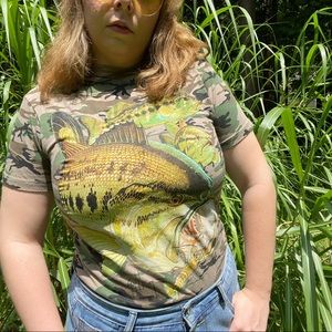 guy harvey bass fish camo print tee